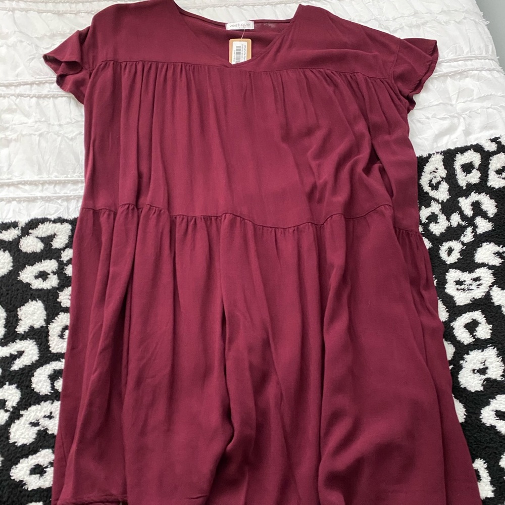 Short Sleeve Burgundy Dress